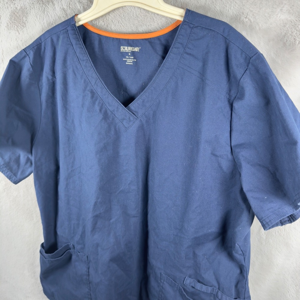 Scrubstar Premium Navy Blue V-Neck Scrub Top 2XL Short Sleeve Pockets RN93643